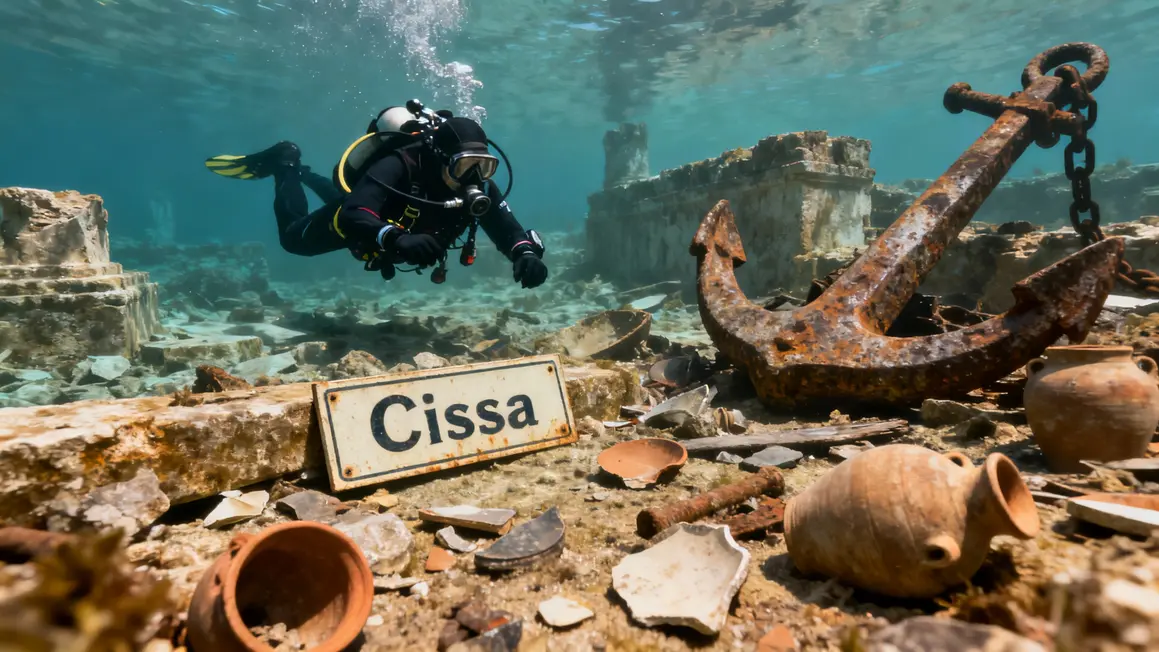 Plongeur fondations cite Cissa vestiges Adriatique