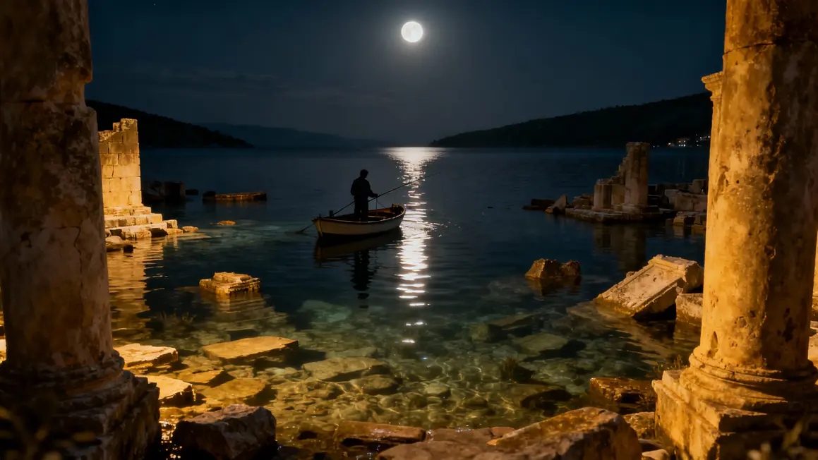 Pecheur nuit cite engloutie baie croate