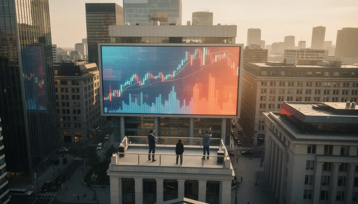 Image aérienne de marché européen, investisseurs et graphiques lumineux