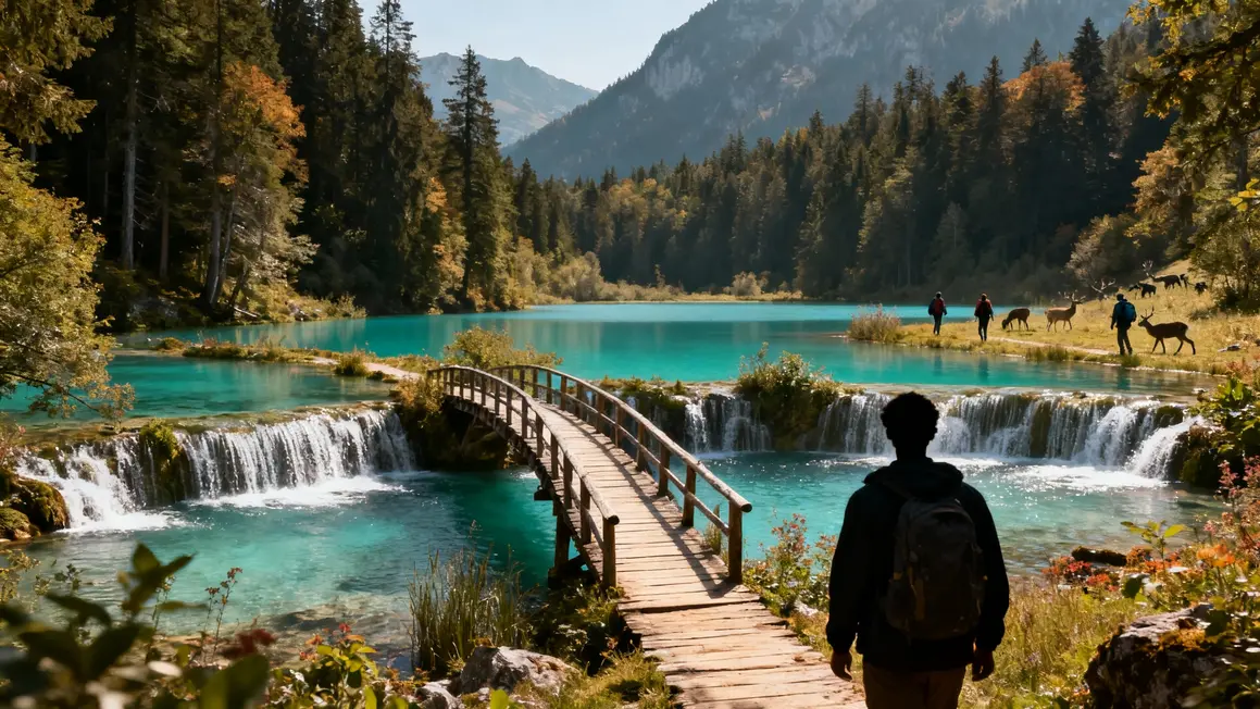 Lacs et cascades Croatie randonneurs passerelles