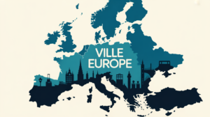 Carte Europe stylisee silhouettes urbaines ville europe
