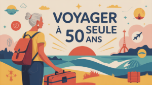 illustration voyager seule femme 50 ans positive