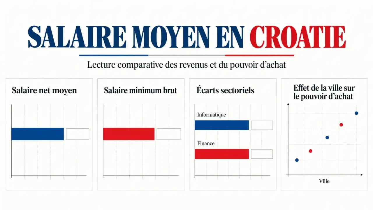Infographie sur le salaire moyen en Croatie, le salaire net, le salaire minimum et les écarts entre secteurs