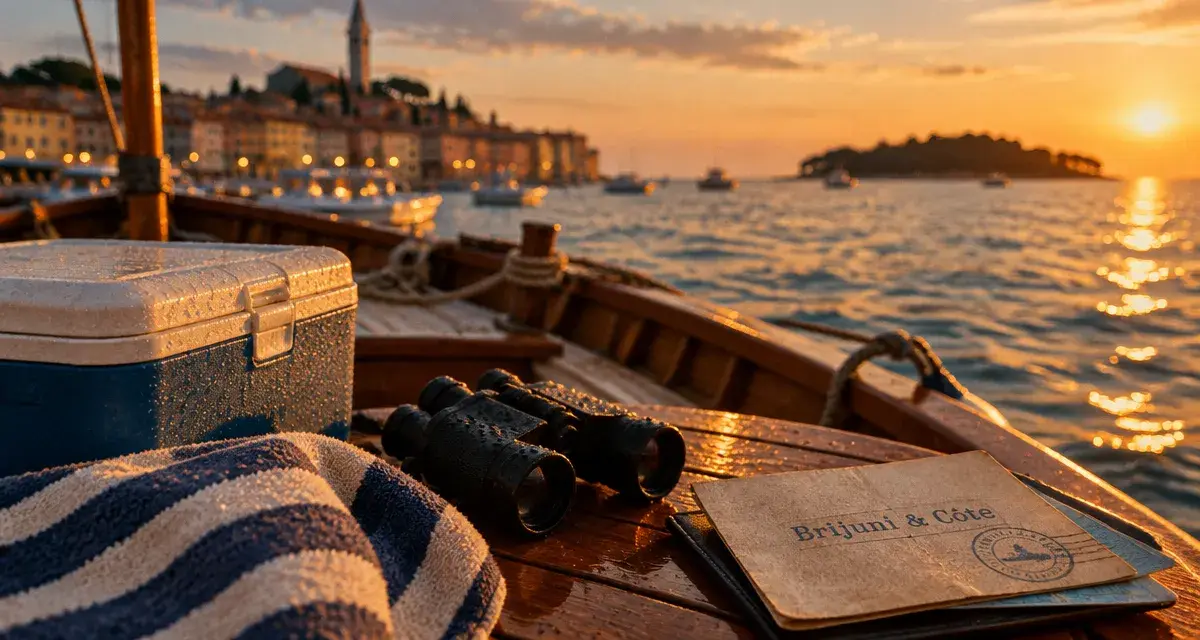 Excursions Istrie : bateau à Rovinj, mer Adriatique au coucher du soleil
